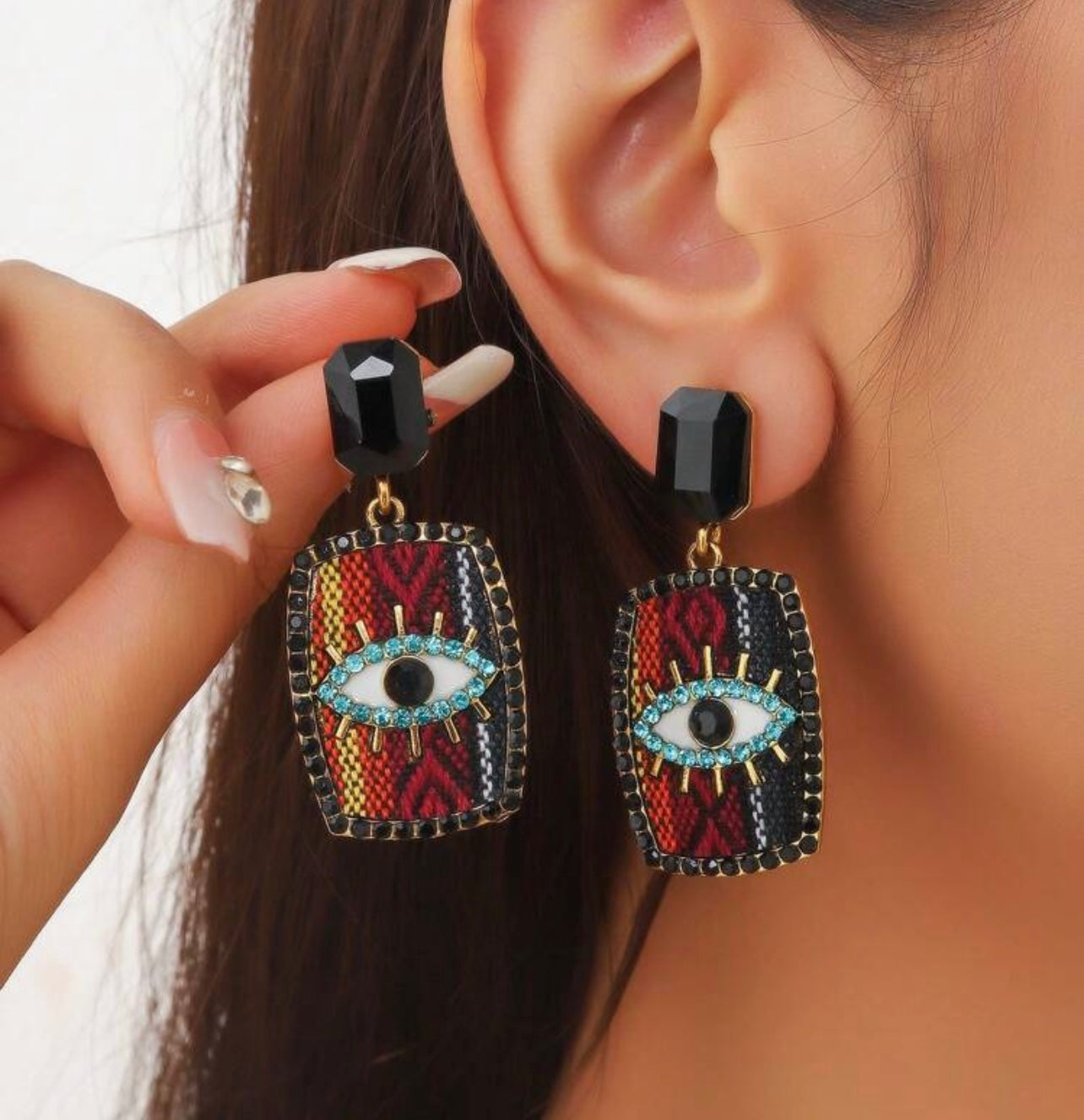 PENDIENTES OJO RECTÁNGULO BRILLANTES